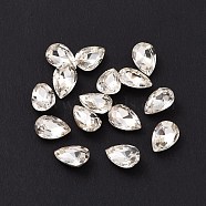 Glass Rhinestone Cabochons, Pointed Back & Silver Back Plated, Teardrop, Crystal, 6x4x2mm(GGLA-P002-08B-01)