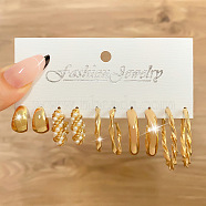 5 Pairs Alloy Hoop Earring Sets, with Imitation Pearl, Golden, 20mm(WG6DB3C-13)