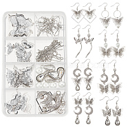 DIY Butterfly Drop Earring Making Kits, Including Brass Pendants & Links & Jump Rings & Earring Hooks & Pin, 304 Stainless Steel & Alloy Pendant, Glass Pearl Beads, Platinum & Stainless Steel Color, 114pcs/box(DIY-SC0018-68)