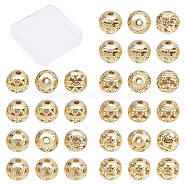 CREATCABIN 30Pcs 5 Style Alloy Hollow Beads, Round, Cadmium Free & Lead Free, Real 18K Gold Plated, 30pcs/box(PALLOY-CN0001-02)