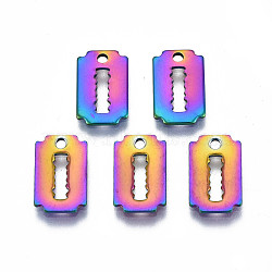 Ion Plating(IP) 201 Stainless Steel Charms, Cadmium Free & Nickel Free & Lead Free, Rectangle, Rainbow Color, 12x7.5x1mm, Hole: 1.4mm(STAS-S119-146)