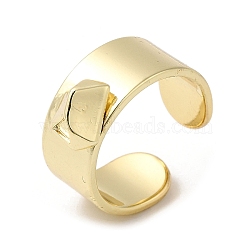 Brass Open Cuff Rings with Diamond Shape Ornament, Wide Band Ring for Women, Real 18K Gold Plated, 8.5mm, Inner Diameter: 16.8mm(RJEW-Q778-28G)