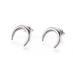 304 Stainless Steel Stud Earrings, with Ear Nuts, Crescent Moon/Double Horn, Stainless Steel Color, 14.5x12.5x1.5mm, Pin: 0.6mm, 6pairs/card(EJEW-I235-05P)