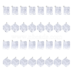 32Pcs 2 Style Transparent Acrylic Pendants, Imitation Ice Cube Charms, Clear, 23~26.5x20~22x16~16.5mm, Hole: 2mm, 16pcs/style(TACR-CA0001-17)