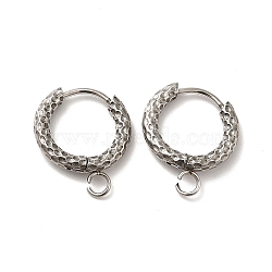 Tarnish Resistant 201 Stainless Steel Hoop Earrings Findings, with 304 Stainless Steel Pins & Horizontal Loops, Ring, Stainless Steel Color, 10 Gauge, 18x15.5x2.5mm, Hole: 2.6mm, Pin: 0.8mm(STAS-I695-02B)