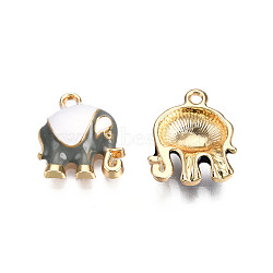 Alloy Enamel Pendants, Light Gold, Elephant, Light Grey, 17x14.5x5mm, Hole: 1.8mm(X-ENAM-S119-012C)