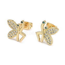 Brass Micro Pave Clear Cubic Zirconia Stud Earrings for Women, Real 18K Gold Plated, Butterfly, 12x11mm(EJEW-U030-03G-04)