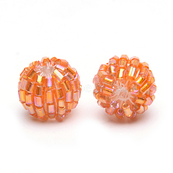 Handmade Woven Seed Beads, Round, Dark Orange, 15.5~16x14mm, Hole: 1.5mm(WOVE-S108-01G-16mm)