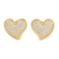 Brass Pave Clear Cubic Zirconia Stud Earrings for Women, Heart, Real 18K Gold Plated, 17.5x18.5mm(EJEW-S225-09G-01)