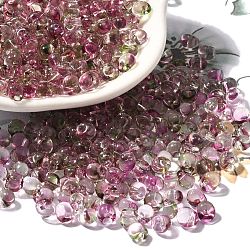 Transparent Baking Paint Glass Seed Beads, Two Tone, Fringe Teardrop Beads, Orchid, 5.5x4.5x3.5mm, Hole: 1.2mm, about 2812pcs/pound(SEED-P006-02B-12)