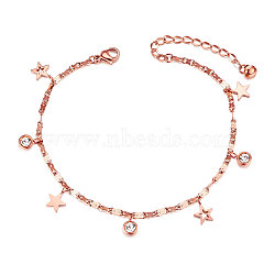 SHEGRACE Stainless Steel Anklet, with Grade AAA Cubic Zirconia, Star, Rose Gold, 7-7/8 inch(20cm)(JA84A)