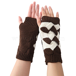 Polyacrylonitrile Fiber Yarn Knitting Fingerless Gloves, Two Tone Winter Warm Gloves with Thumb Hole, Coffee & White, 200x100mm(COHT-PW0001-13C)