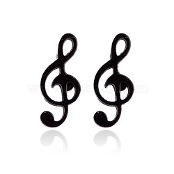304 Stainless Steel Music Note Studs Earrings with 316 Stainless Steel Pins for Women, Electrophoresis Black, 9x4mm(MUSI-PW0001-23EB)