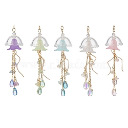 Acrylic Pendants, Jellyfish Charms, with Glass and 304 Stainless Steel, Golden, 78x22mm, Hole: 3mm(PALLOY-JF05174)