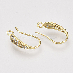 Brass Micro Pave Cubic Zirconia Earring Hooks, with Horizontal Loop, Nickel Free, Clear, Real 18K Gold Plated, 19~20x10~11x4mm, Hole: 2mm, Pin: 0.7mm(X-ZIRC-Q022-035G-NF)