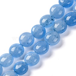 Natural Aquamarine Beads Strands, Dyed, Flat Round, 7.5~8x4.5~5mm, Hole: 1.2mm, about 50~51pcsrand, 14.57~15.35 inch(37~39cm)(G-T047-A06-01)