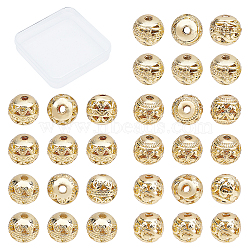 CREATCABIN 30Pcs 5 Style Alloy Hollow Beads, Round, Cadmium Free & Lead Free, Real 18K Gold Plated, 30pcs/box(PALLOY-CN0001-02)