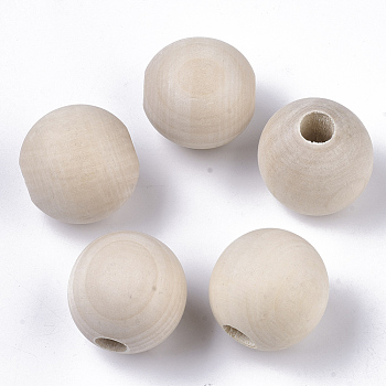 Unfinished Natural Wood Beads, Round, Floral White, 33~35x33mm, Hole: 10mm