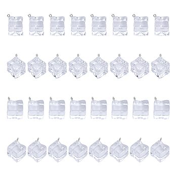 32Pcs 2 Style Transparent Acrylic Pendants, Imitation Ice Cube Charms, Clear, 23~26.5x20~22x16~16.5mm, Hole: 2mm, 16pcs/style