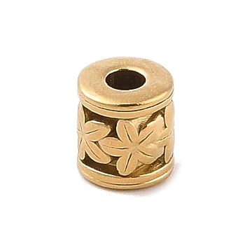304 Stainless Steel Beads, Column with Flower, Golden, 7.5x6.5mm, Hole: 2.5mm