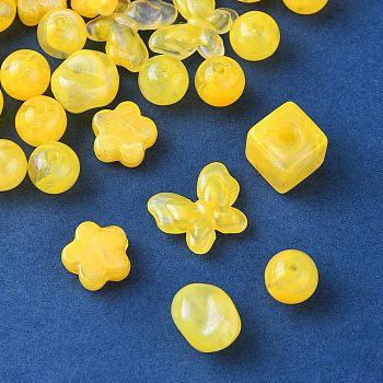 Opaque Acrylic Beads, Glitter Beads, Mixed Shapes, Gold, 10.5~17x11~20x5.5~13.5mm, Hole: 1.6~3mm