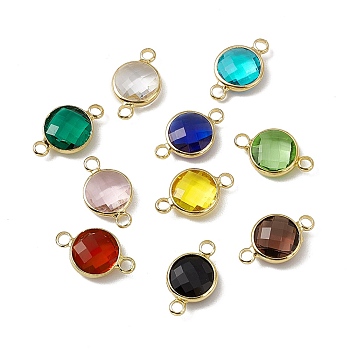 Transparent K9 Glass Connector Charms, with Light Gold Plated Brass Findings, Faceted, Flat Round Links, Mixed Color, 17.5x10.5x4.5mm, Hole: 2mm
