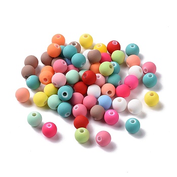 Spray Painted ABS Plastic Beads, Rubberized Style, Round, Mixed Color, 8x7mm, Hole: 2mm, about 2000pcs/500g