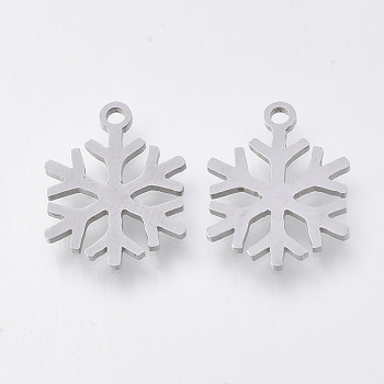201 Stainless Steel Pendants, Laser Cut Pendants, Snowflake, Stainless Steel Color, 15x12x1mm, Hole: 1.2mm