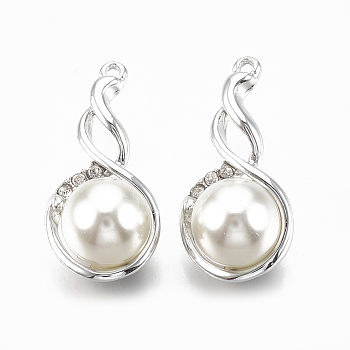 Alloy Pendants, with Rhinestone and ABS Plastic Imitation Pearl, Crystal, Creamy White, Silver, 26.5x13x12mm, Hole: 1mm