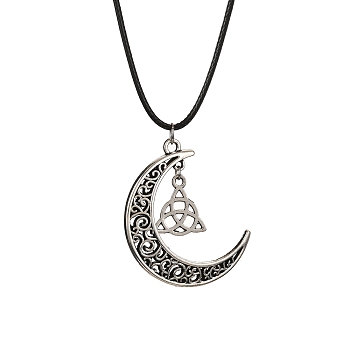 Alloy Pendant Necklace, Moon & Witch Knot, Antique Silver, 17.91 inch(45.5cm)