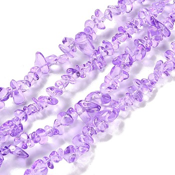 Spray Painted Transparent Glass Beads Strands, Imitation Gemstone, Chip, Lilac, 1~7x4~14x3~7.5mm, Hole: 0.4mm, 31.50''~31.69''(80~80.5cm)