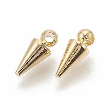 Brass Charms, Cone, Real 18K Gold Plated, 10x4mm, Hole: 1mm