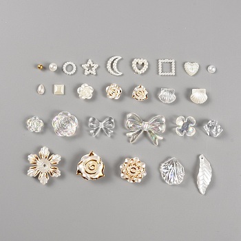 DIY Jewelry Making Finidng Kits, Including Resin Beads & Charms & Cabochons, Flower & Star & Bowknot & Shell & Heart, Mixed Color, 3.5~27.5x3.5~29x3.5~8mm, Hole: 1.5~2mm, about 170pcs/100g