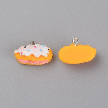 Resin Pendants, with Platinum Iron Loop, Bread, Gold, 15x22x9.5mm, Hole: 2mm