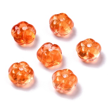 Autumn Theme Transparent Glass Beads, with Glitter Powder, Pumpkin, Orange, 9.5~10x6mm, Hole: 1.2mm