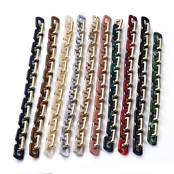 Handmade CCB Plastic Boston Link Chains, with  Imitation Gemstone Style Acrylic Links, for Jewelry Making, Golden Plated, Mixed Color, Link: 29.8~30.2x20x5.2~5.5mm, 39.37 inch(1m)/strand