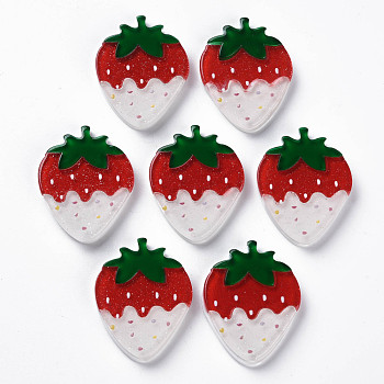 Cellulose Acetate(Resin) Cabochons, with Glitter Powder, Strawberry, Red, 30x24x4~4.5mm