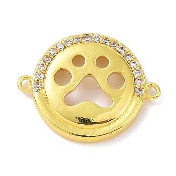 Real 18K Gold Plated Brass Micro Pave Cubic Zirconia Connector Charms, Flat Round with Hollow Paw Print Links, Clear, 15x19x3mm, Hole: 1.1mm