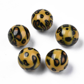 Two Tone Acrylic Beads, with Leopard Pattern, Imitation Gemstone, Round, Goldenrod, 19.5x19mm, Hole: 2.5mm
