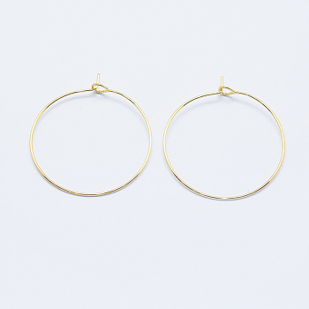 Long-Lasting Plated Brass Hoop Earrings Findings, Real Gold Plated, Nickel Free, Ring, Real 18K Gold Plated, 21 Gauge, 31x0.7mm