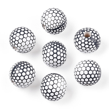 Schima Wood Beads, Golf Ball Printed Round Beads, Large Hole Beads, Slate Gray, 15.5~16.5x14.5~15mm, Hole: 3.5~4.5mm