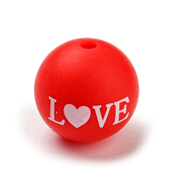 Silicone Beads, Round, LOVE, Word, 15mm, Hole: 2mm