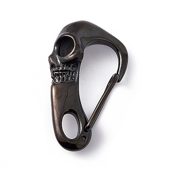 304 Stainless Steel Push Gate Snap Keychain Clasps, Skull, Gunmetal, 45x26x13.5mm, Hole: 5x9mm