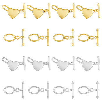 24 Sets 4 Styles Alloy Toggle Clasps, Oval & Heart, Mixed Color, 20x10.4~11.3x3mm, Hole: 5.5~11x2~7mm, 6 sets/style
