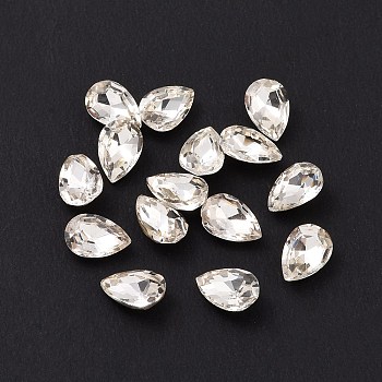 Glass Rhinestone Cabochons, Pointed Back & Silver Back Plated, Teardrop, Crystal, 6x4x2mm