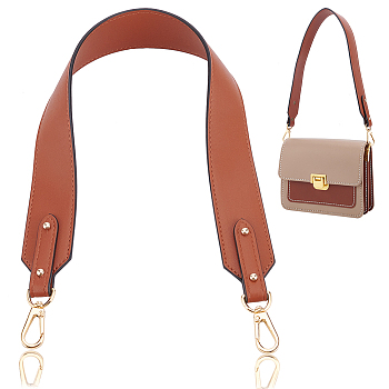PU Leather Bag Straps, Wide Bag Handles, with Zinc Alloy Swivel Clasps, Purse Making Accessories, Saddle Brown, 64x3.9x1.1cm