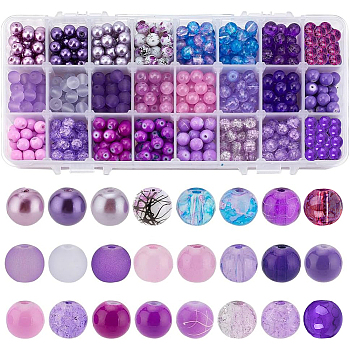 720Pcs 24 Style Round Transparent Frosted & Spray Painted & Baking Paint Round Glass Beads, Mixed Color, 8~9mm, Hole: 1~1.6mm, 30pcs/style