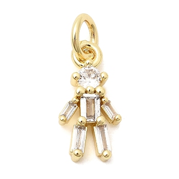 Brass Pave Clear Cubic Zirconia Pendants, Lead Free & Cadmium Free, Long-Lasting Plated, Human Charms, Real 18K Gold Plated, 13.5x7x3mm, Jump Ring: 5x1mm, Inner Diameter: 3mm