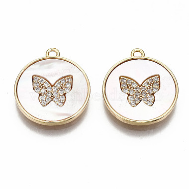 Real 18K Gold Plated Clear Flat Round Shell Pendants