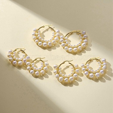 3 par de pendientes de aro con cuentas de perlas naturales de 3 tamaños(EJEW-JE05168)-2